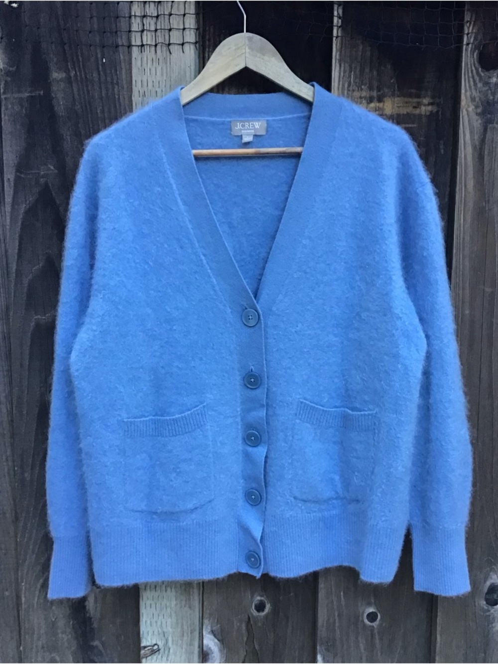 J Crew 100% Cashmere Cardigan Sweater Womens Large Blue Button Front Soft